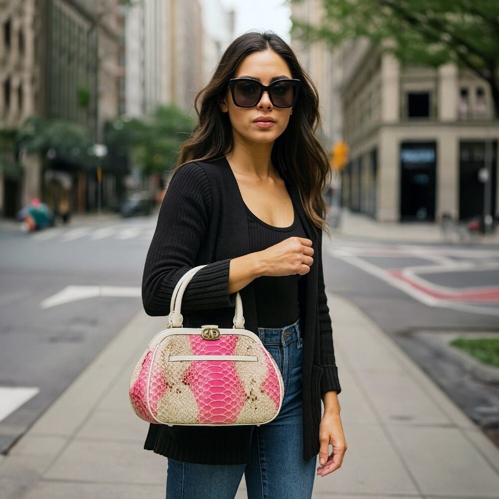 Dee Ocleppo Python Top Handle Bag – Rare Pink & Natural Colorway – New with Tags